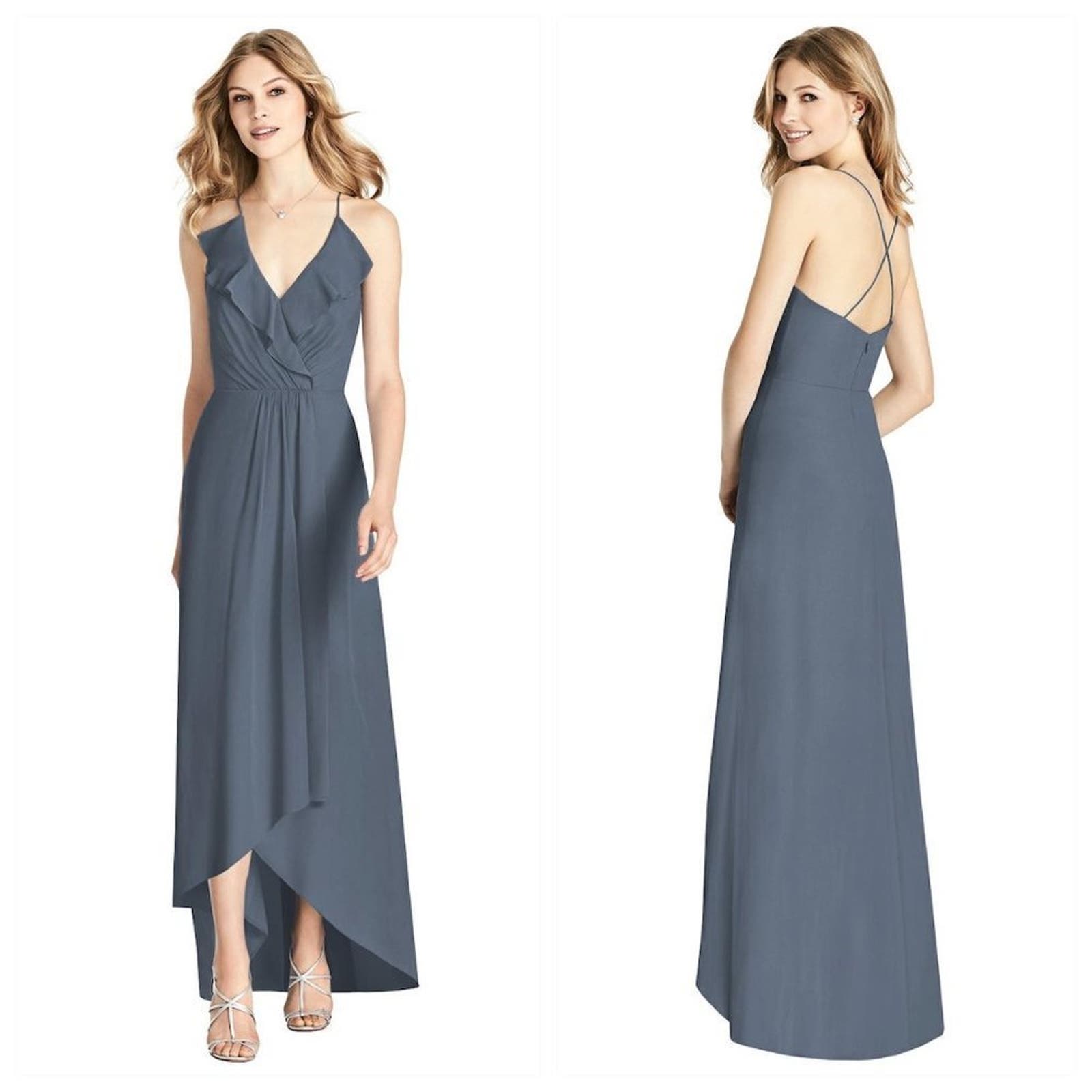 Jenny Packham Ruffled Wrap Hi-Lo Maxi Dress Silverstone Chifon Size 14 Nwot